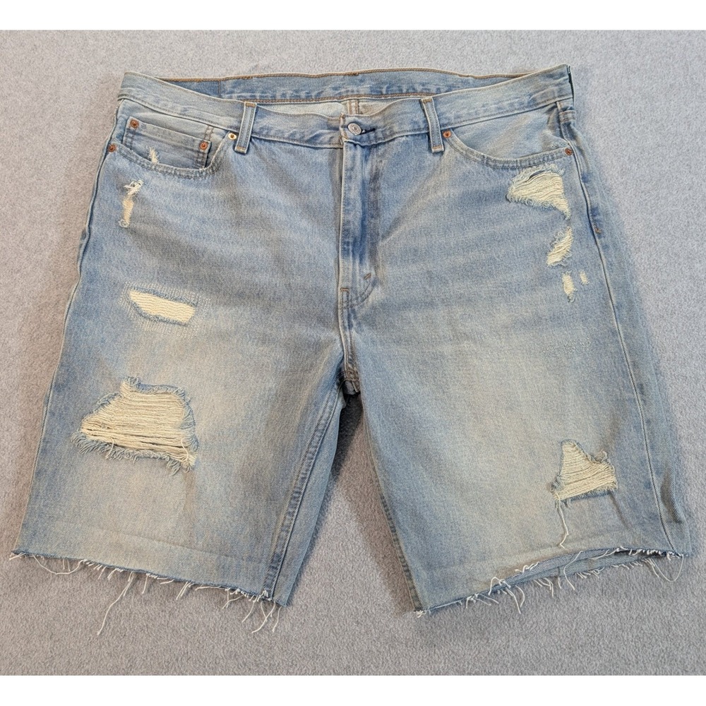 Levis 511 Slim Distressed Denim Shorts Mens 42 Light Wash Blue Ripped Frayed Hem